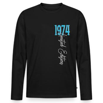 1974 Vintage anniversaire drôles dictons - T-shirt manches longues Premium bio Homme - noir - Devant - Nico (187cm)