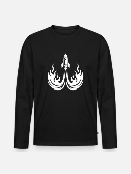 Launching spaceship in fire flames - Men's Premium Organic Long Sleeve Shirt - black