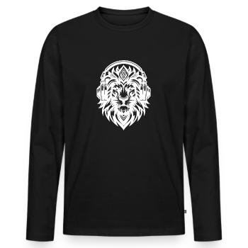 Grimmiger Löwe mit Kopfhörer - Männer Premium Bio Langarmshirt - Schwarz - Vorne - Nico (187cm)