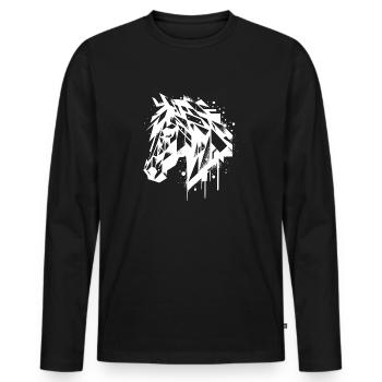 Portrait géométrique de tête de cheval Vintage - T-shirt manches longues Premium bio Homme - noir - Devant - Nico (187cm)