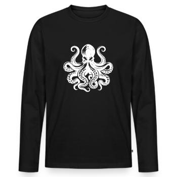 Grim octopus with tentacles and suction cups - Men's Premium Organic Long Sleeve Shirt - black - Front - Nico (187cm)