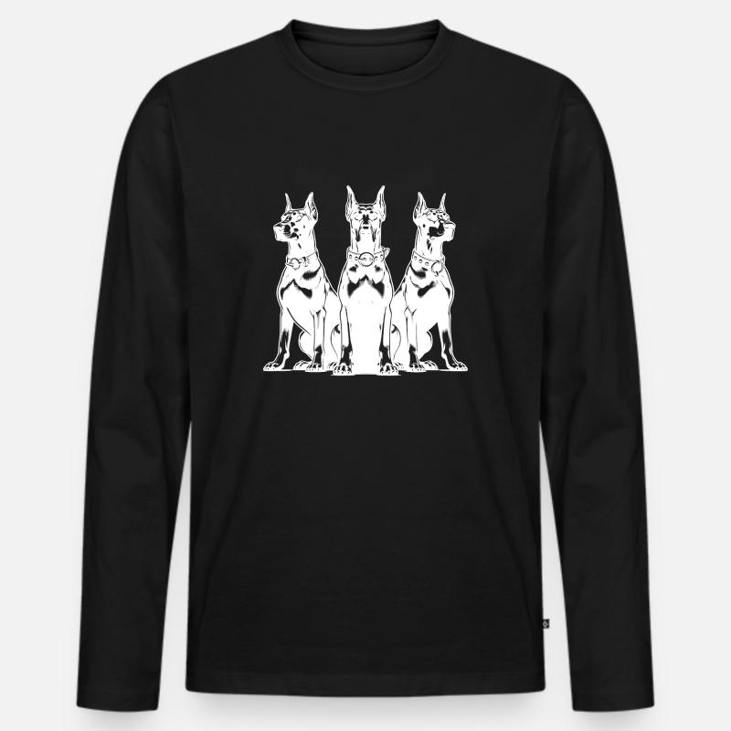 Drei wachsame Dobermänner Hunde - Männer Premium Bio Langarmshirt - Schwarz