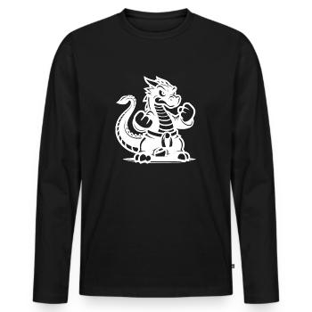 Sportlicher Karate Drache Cartoon Style - Männer Premium Bio Langarmshirt - Schwarz - Vorne - Nico (187cm)