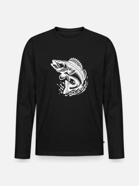 Large Jumping Zander Fish - Men's Premium Organic Long Sleeve Shirt - black