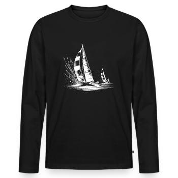 Des voiliers de régate dans le vent et les vagues - T-shirt manches longues Premium bio Homme - noir - Devant - Nico (187cm)