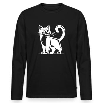 Hauskatze mit lustigem Klugscheißer Blick - Männer Premium Bio Langarmshirt - Schwarz - Vorne - Nico (187cm)