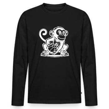 Sporty monkey with basketball - Men's Premium Organic Long Sleeve Shirt - black - Front - Nico (187cm)