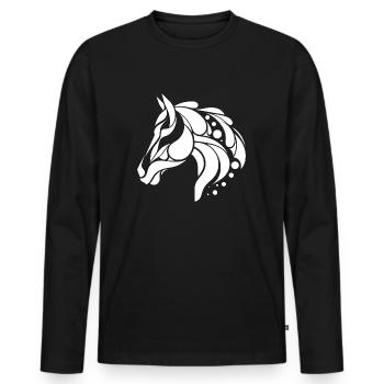 Tatouage de poney de portrait de tête de cheval - T-shirt manches longues Premium bio Homme - noir - Devant - Nico (187cm)