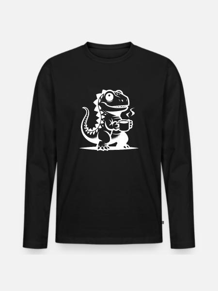 Dino Baby mit Kaffeetasse lustiger kleiner Dino - Männer Premium Bio Langarmshirt - Schwarz