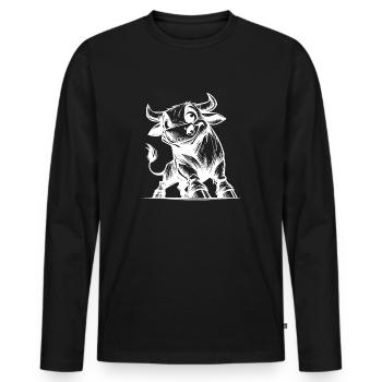 Drôle de taureau crayon avec d’énormes cornes - T-shirt manches longues Premium bio Homme - noir - Devant - Nico (187cm)