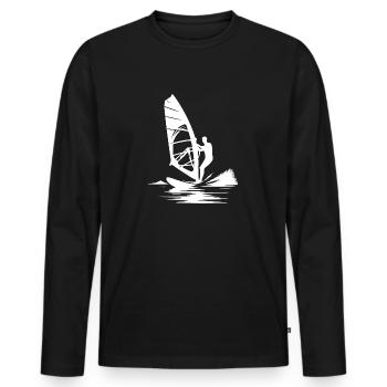 Surftechnik mit Windkraft Wind und Meeresbrise - Männer Premium Bio Langarmshirt - Schwarz - Vorne - Nico (187cm)