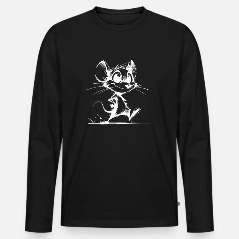 Lächelnde Kinder Maus Bleistiftskizze - Männer Premium Bio Langarmshirt - Schwarz