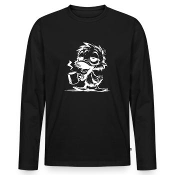 Tired Waddle Duck with Coffee Mug - Men's Premium Organic Long Sleeve Shirt - black - Front - Nico (187cm)
