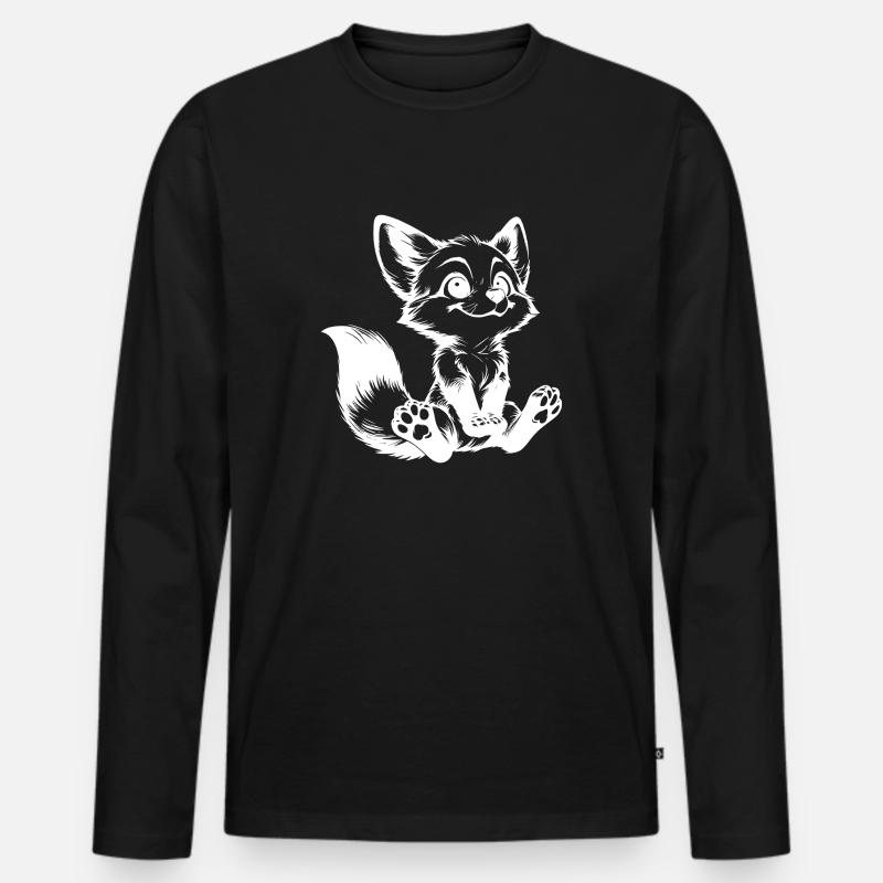 Curious Fox Drawing Seated Fox - Men's Premium Organic Long Sleeve Shirt - black