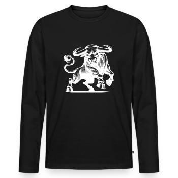 Taureau fort maléfique avec d’énormes cornes - T-shirt manches longues Premium bio Homme - noir - Devant - Nico (187cm)