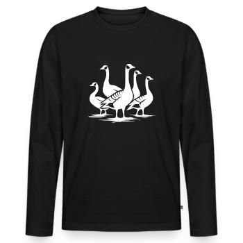 Troupe avicole de jolies oies sauvages - T-shirt manches longues Premium bio Homme - noir - Devant - Nico (187cm)