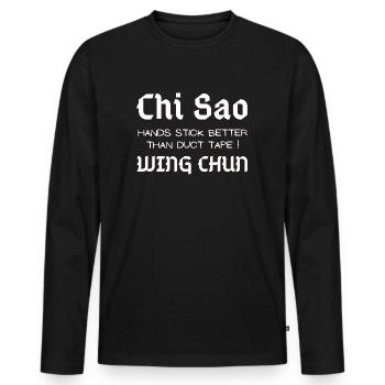 Wing Chun Chi Sao chisau shirt - Men's Premium Organic Long Sleeve Shirt - black - Front - Nico (187cm)