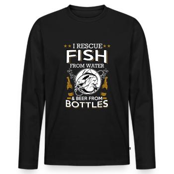 Angeln, Bier, Fisch, Fischen, Bierflasche - Männer Premium Bio Langarmshirt - Schwarz - Vorne - Nico (187cm)