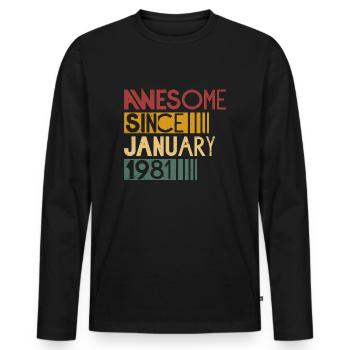 Born in January 1981 retro birthday - Men's Premium Organic Long Sleeve Shirt - black - Front - Nico (187cm)