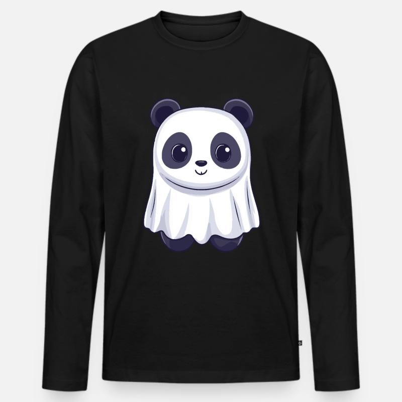 Panda Halloween Comic Geist - Männer Premium Bio Langarmshirt - Schwarz