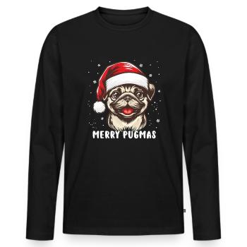 Weihnachten Mops Merry Pugmas - Männer Premium Bio Langarmshirt - Schwarz - Vorne - Nico (187cm)