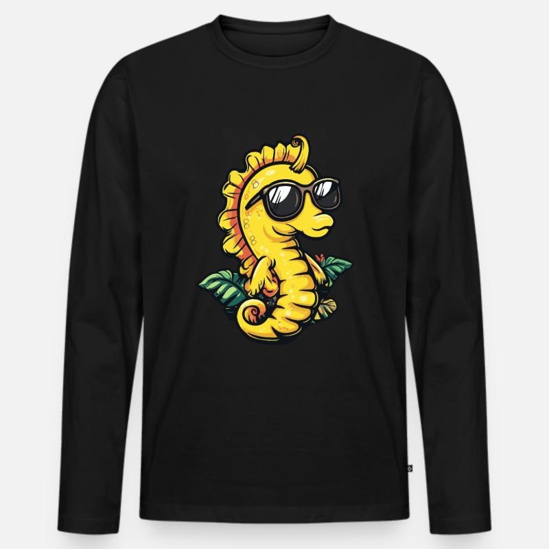 Seepferd Lustig Sommer - Männer Premium Bio Langarmshirt - Schwarz