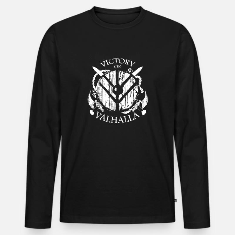 Wikinger oder Valhalla - Männer Premium Bio Langarmshirt - Schwarz