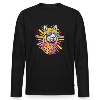 Alpaka Pop Art - Männer Premium Bio Langarmshirt - Schwarz - Vorne - Nico (187cm)