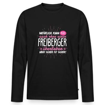 Niemals ohne FREIBERGER - Männer Premium Bio Langarmshirt - Schwarz - Vorne - Nico (187cm)