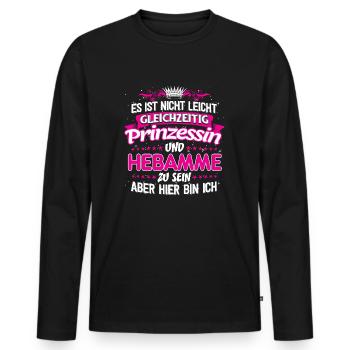HEBAMME - gleichzeitig Prinzessin - Männer Premium Bio Langarmshirt - Schwarz - Vorne - Nico (187cm)