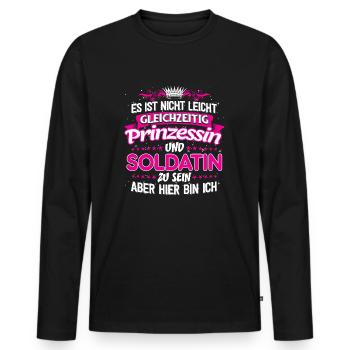 SOLDATIN - gleichzeitig Prinzessin - Männer Premium Bio Langarmshirt - Schwarz - Vorne - Nico (187cm)