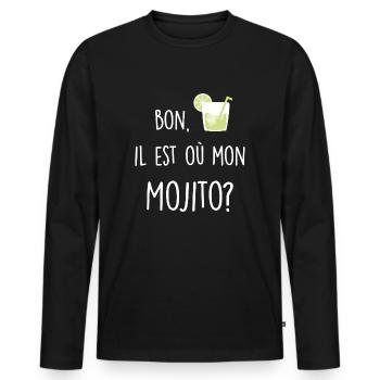 Mon mojito - T-shirt manches longues Premium bio Homme - noir - Devant - Nico (187cm)