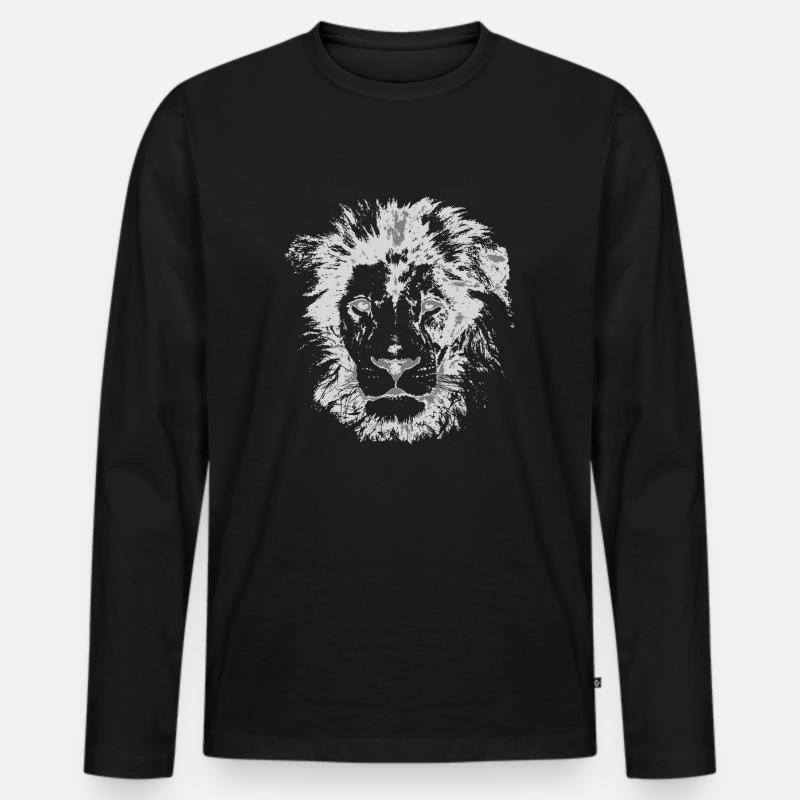 LÖWE HEAD - Männer Premium Bio Langarmshirt - Schwarz