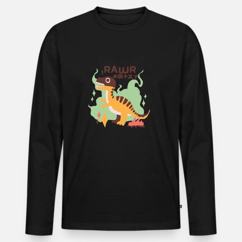 Dinosaurier Retro Asia - Männer Premium Bio Langarmshirt - Schwarz