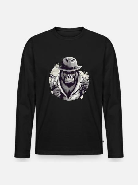 Der Gorilla - Männer Premium Bio Langarmshirt - Schwarz