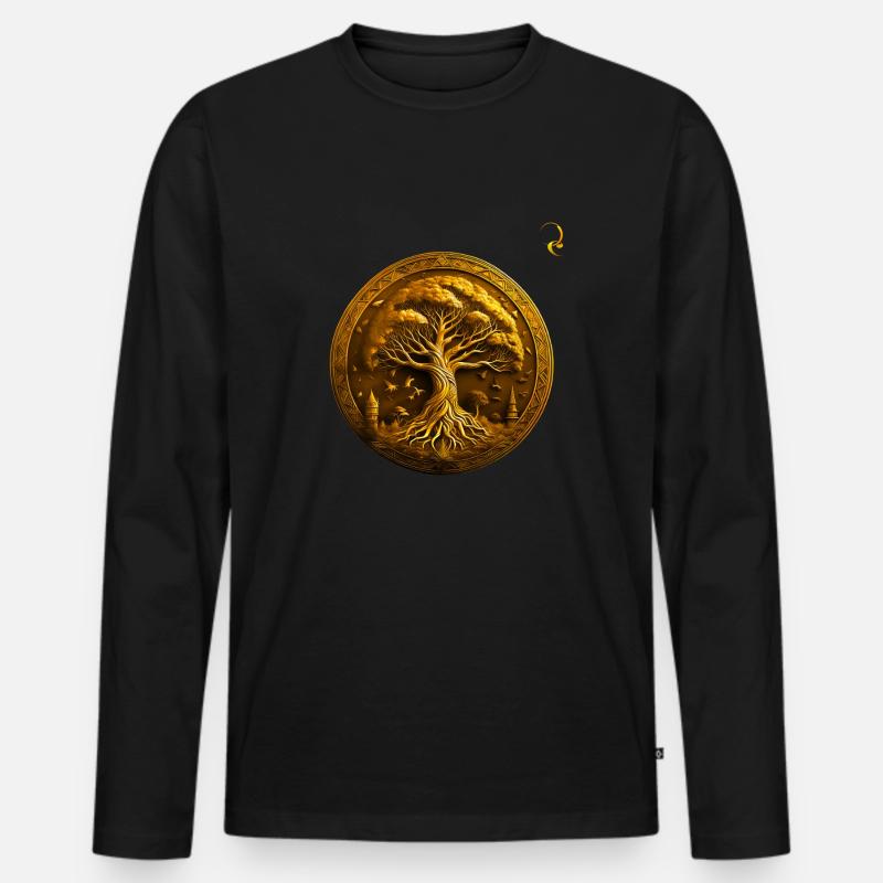 GOLDENER BAUM DES LEBENS - Männer Premium Bio Langarmshirt - Schwarz