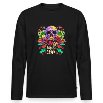 YANACAT time is (money) life. Skull with money - Men's Premium Organic Long Sleeve Shirt - black - Front - Nico (187cm)