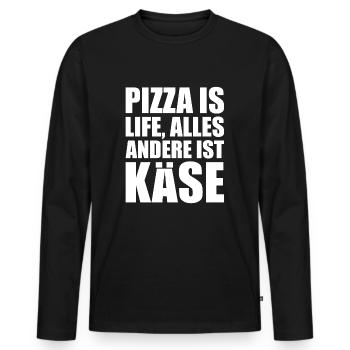 Pizza is life, alles andere ist Käse - Männer Premium Bio Langarmshirt - Schwarz - Vorne - Nico (187cm)
