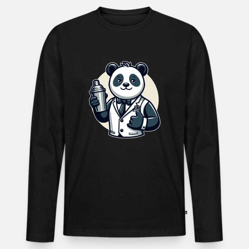 Panda Bär Cocktail Shaker - Männer Premium Bio Langarmshirt - Schwarz