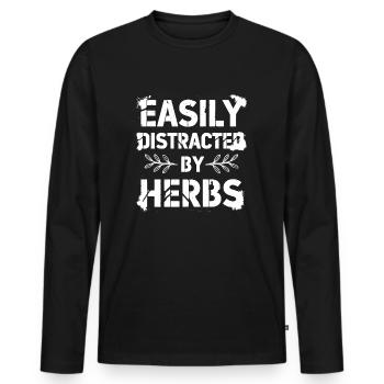 Amateur d’herbes aromatiques : Facilement distrait - T-shirt manches longues Premium bio Homme - noir - Devant - Nico (187cm)