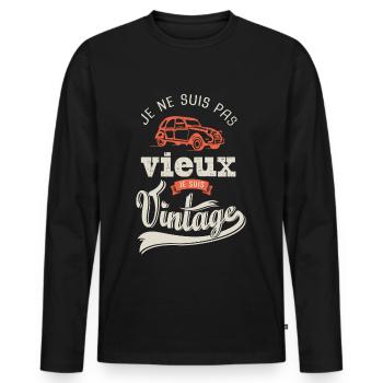 cadeau anniversaire pas vieux vintage deudeuche - T-shirt manches longues Premium bio Homme - noir - Devant - Nico (187cm)