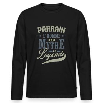 PARRAIN L'homme le mythe la légende idée cadeau - T-shirt manches longues Premium bio Homme - noir - Devant - Nico (187cm)