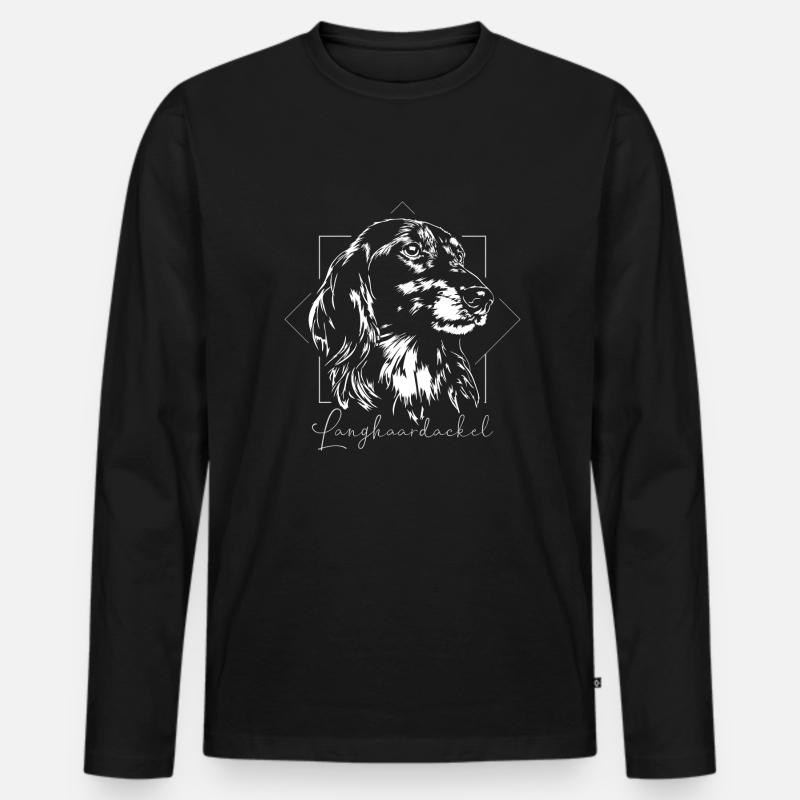 LANGHAARDACKEL Jagdhunde Hundeportrait Wilsigns - Männer Premium Bio Langarmshirt - Schwarz