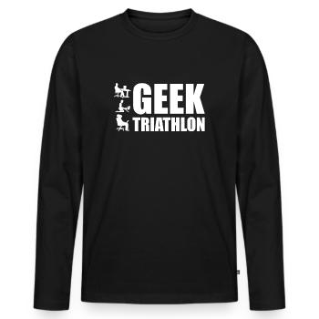 Geek Triathlon T-shirt cadeau programmeur IT - T-shirt manches longues Premium bio Homme - noir - Devant - Nico (187cm)