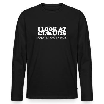 Cloud Watching T-shirt cadeau météorologue nuages - T-shirt manches longues Premium bio Homme - noir - Devant - Nico (187cm)