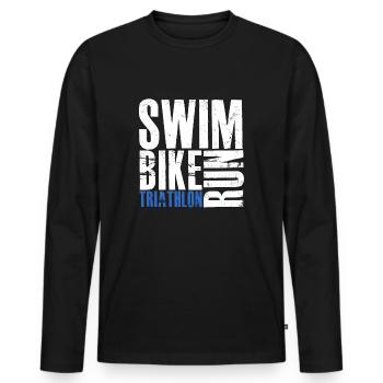 T-shirt Triathlon Swim Bike Run - T-shirt manches longues Premium bio Homme - noir - Devant - Nico (187cm)