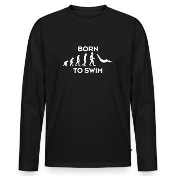 Born To Swim Evolution Schwimmer T-Shirt Geschenk - Männer Premium Bio Langarmshirt - Schwarz - Vorne - Nico (187cm)