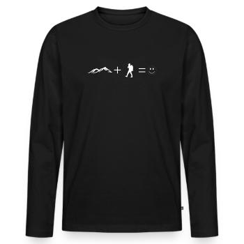 Berg + Wandern = Glück T-Shirt - Männer Premium Bio Langarmshirt - Schwarz - Vorne - Nico (187cm)