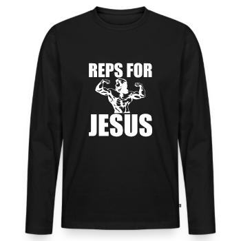 Reps For Jesus Fitness Bodybuilder - Men's Premium Organic Long Sleeve Shirt - black - Front - Nico (187cm)