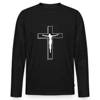 Croix crucifixion de Jésus crucifié - T-shirt manches longues Premium bio Homme - noir - Devant - Nico (187cm)